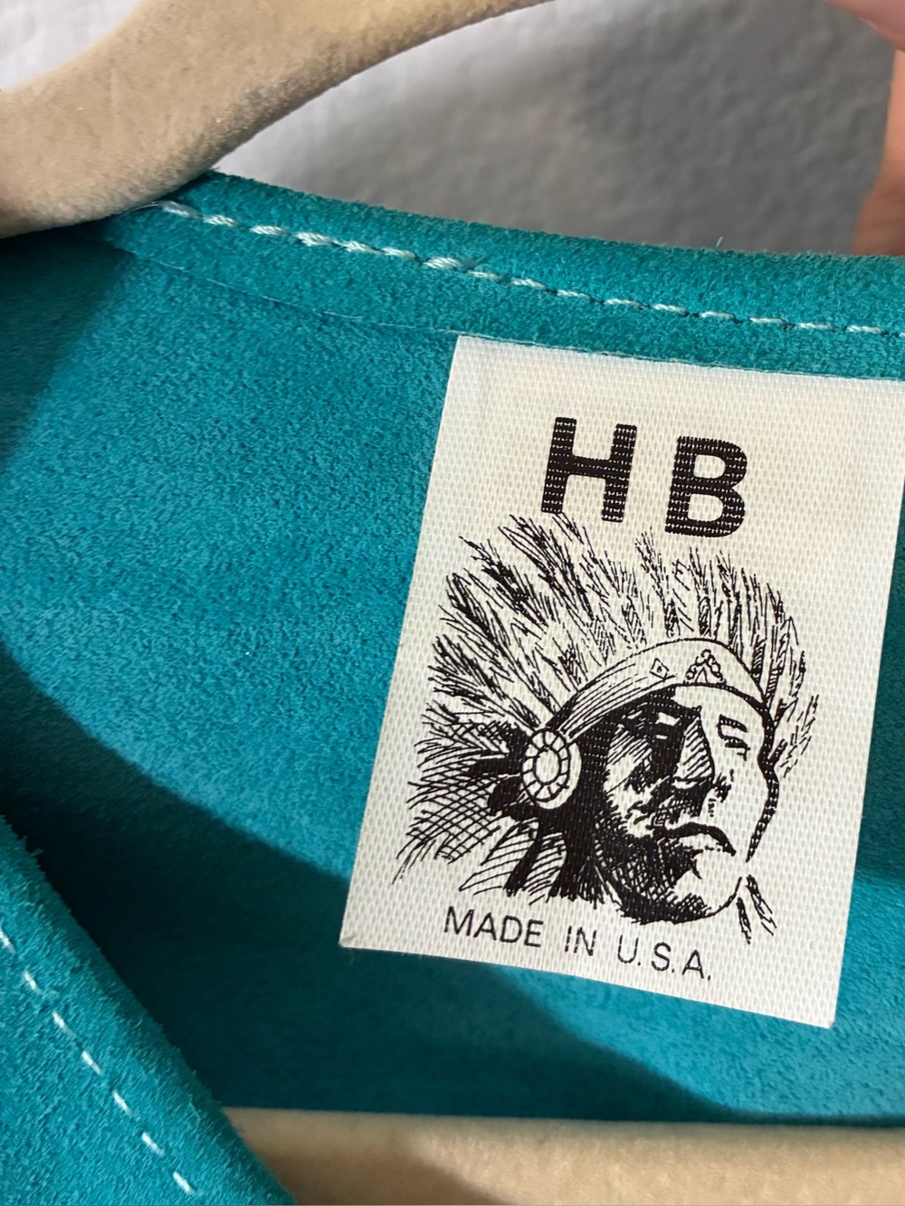 VINTAGE  HB TURQUOISE LEATHER FRINGE PONCHO - Picture 7 of 9